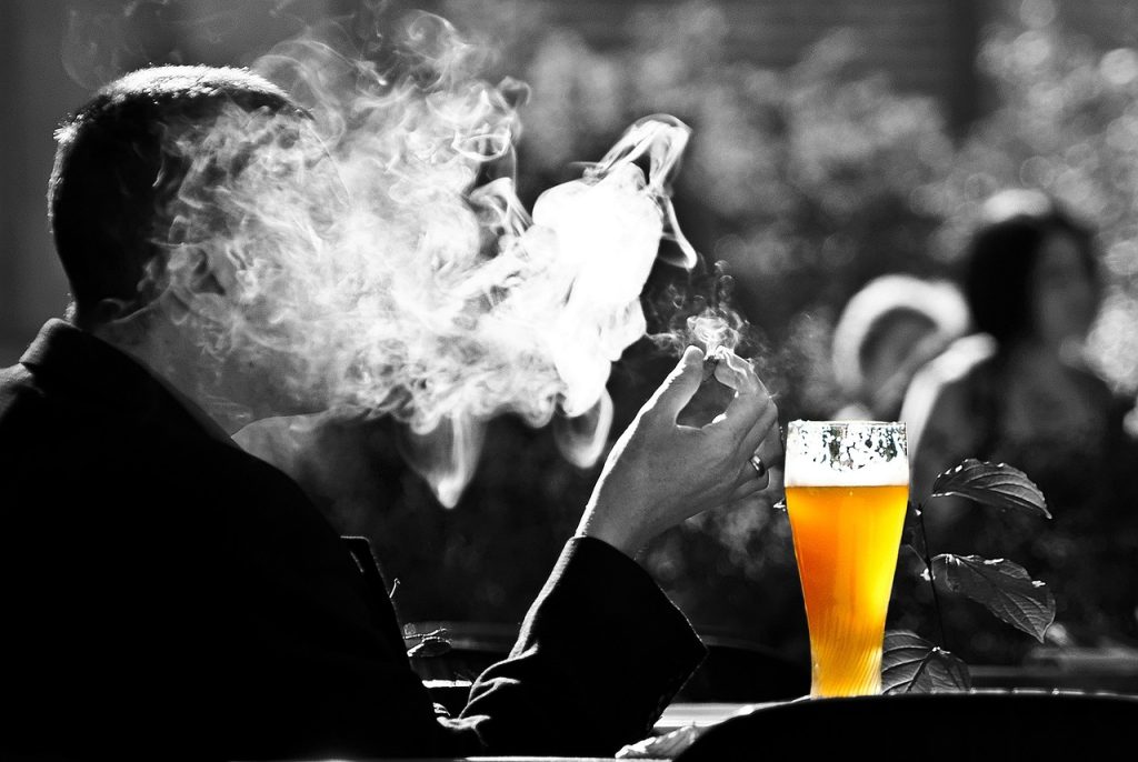 man, smoke, beer
