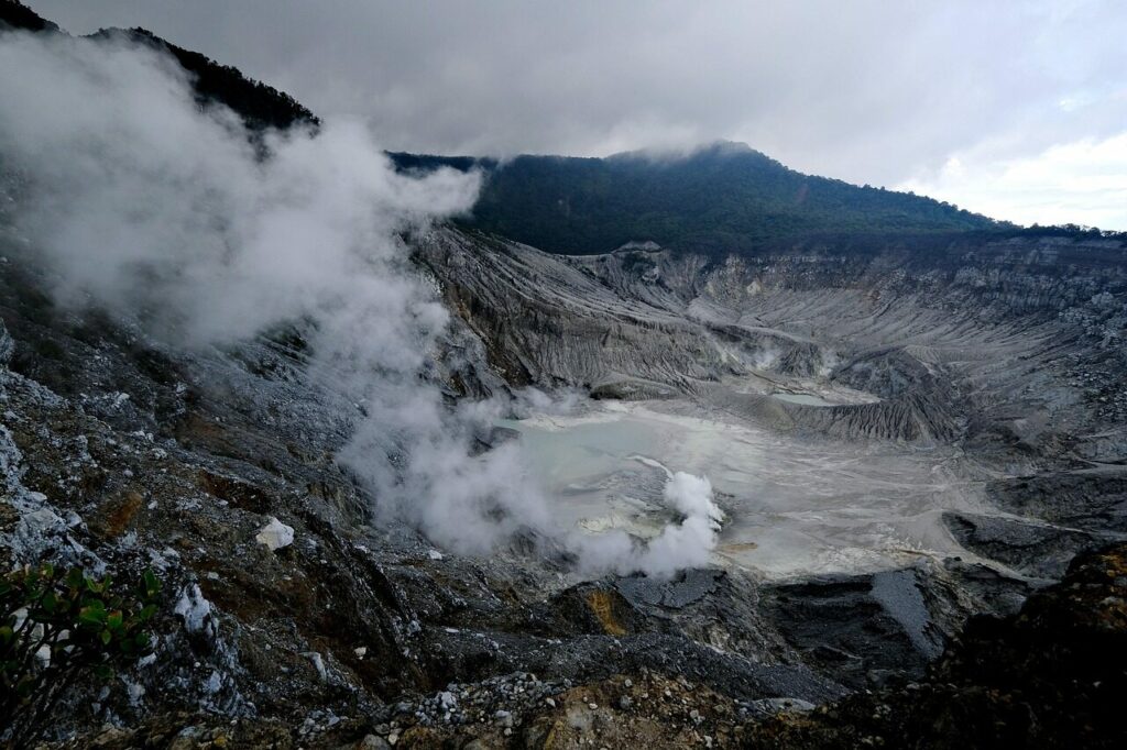 mountain, nature, volcano, smoke, tangkuban perahu